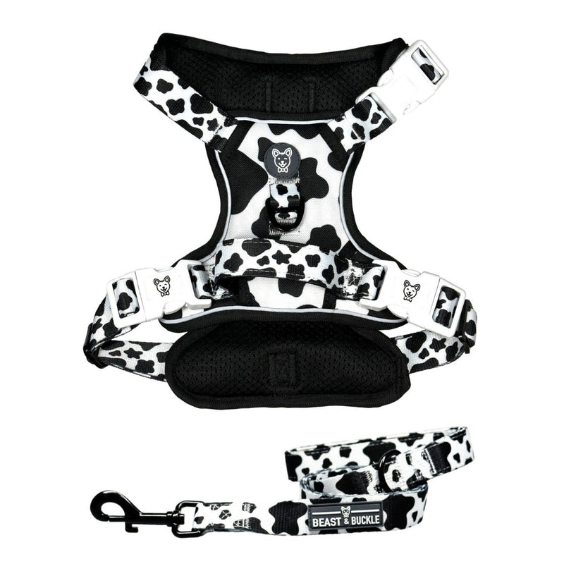 Cow Print No Pull Harness Bundle - Beast & Buckle